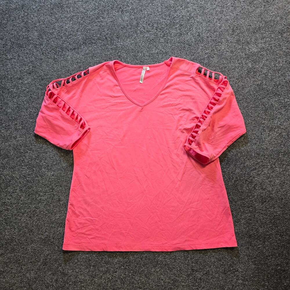 Lulu B Top Womens Size Medium Pink Open Sleeve Slinky Stretchy V Neck Casual